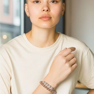 Guess Rose Gold Beaded Slider Bracelet with Rhinestone Pave Accents y2k